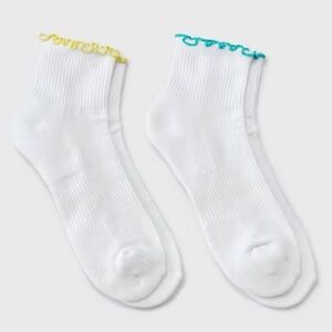 JoyLab Lettuce Edge Ankle Socks 2 Pack White Turquoise Yellow NWT Cute